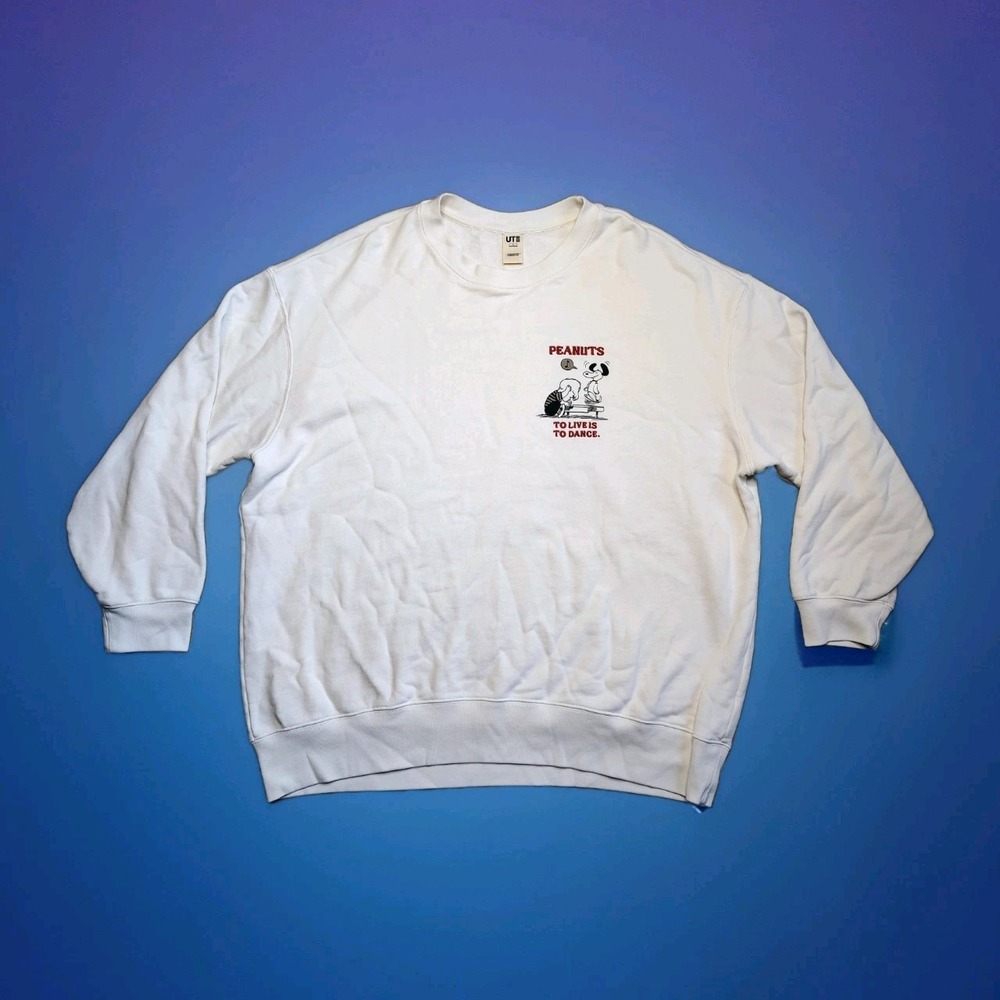 Uniqlo UT Sweatshirt Mens Large White Snoopy Peanuts Crewneck Pullover Dance